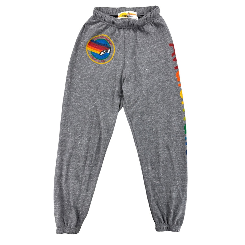 Aviator Nation Sweatpants Womens S Gray Rainbow Logo Venice CA Joggers Surf
